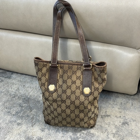 Gucci Monogram GG Small Charmy Tote Bag Brown Bolt Hardware Accent Luxury - Picture 3 of 17